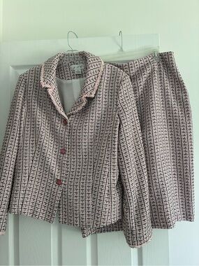 JSC Pink and Black Tweed Skirt Suit Set Size 14